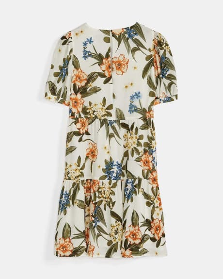 Straight Floral Dress with Short Puffy Sleeves