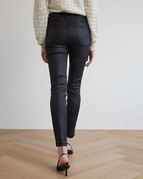 Jeans Skinny Noir à Effet Lustré à Taille Haute