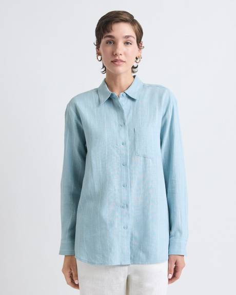 Striped Long-Sleeve Buttoned-Down Linen Blouse