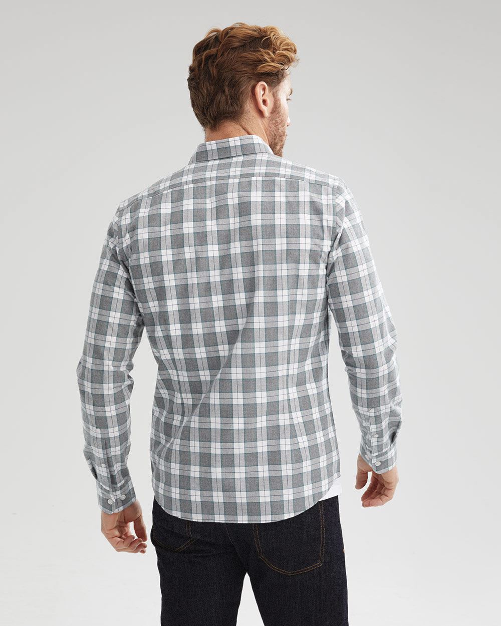 Tailored Fit White and Grey Check Shirt | RW&CO.