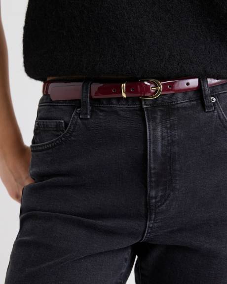 Skinny Leather Belt with Oval Buckle
