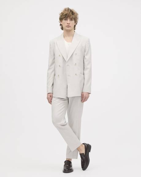 Veston de Complet Gris P&acirc;le &agrave; Coupe Ajust&eacute;e &agrave; Boutonnage Double