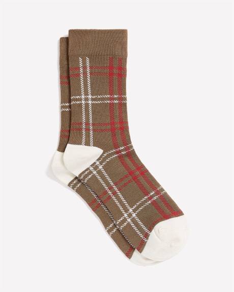 Crew Socks with Plaid Pattern