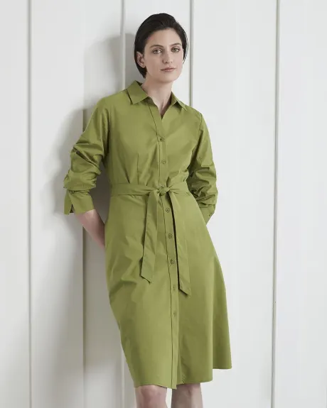 Belted Fit and Flare Poplin Shirtdress