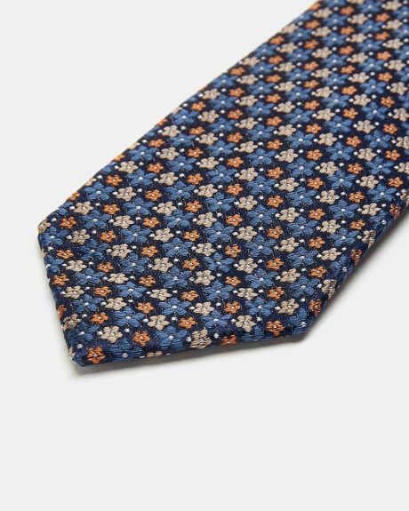 Regular Tie with Navy & Beige Flowers