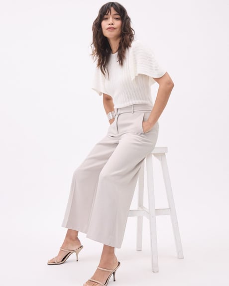 Wide-Leg Mid-Rise Satin Pant with Belt