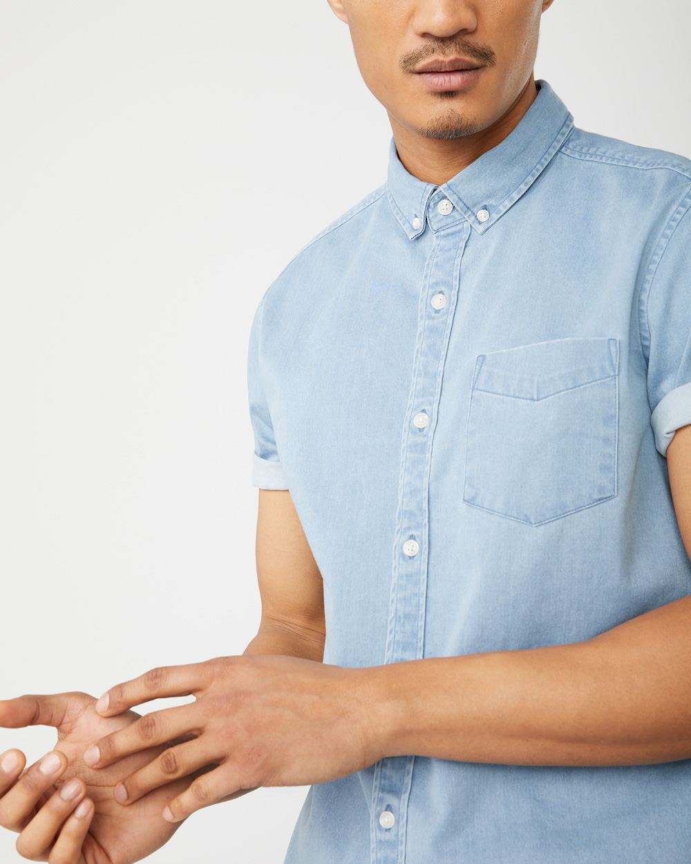 mens light blue denim shirt short sleeve