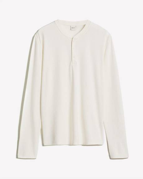 Long-Sleeve Henley Waffled Tee