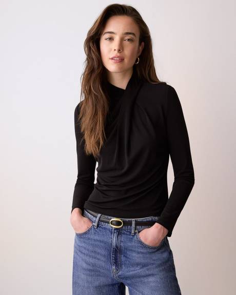 Haut &agrave; Manches Longues &agrave; Col Montant Drap&eacute; &agrave; D&eacute;tail Crois&eacute;