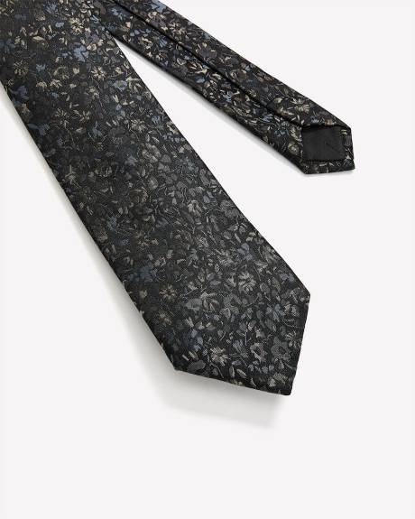 Cravate Régulière Noire à Motif Floral