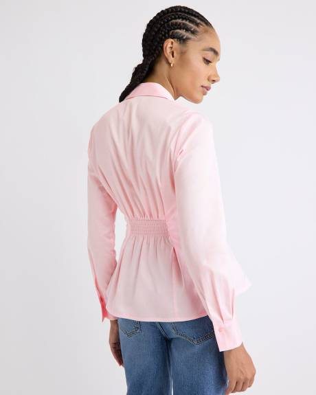 Blouse Boutonnée en Popeline à Manches Longues