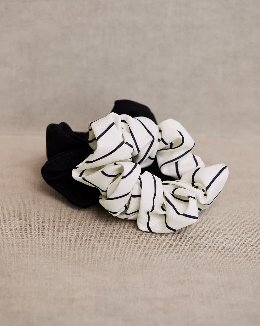 Striped and Solid Scrunchies - Set of 2