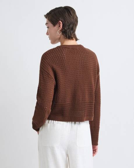 Long-Sleeve Classic-Fit Crochet Cardigan