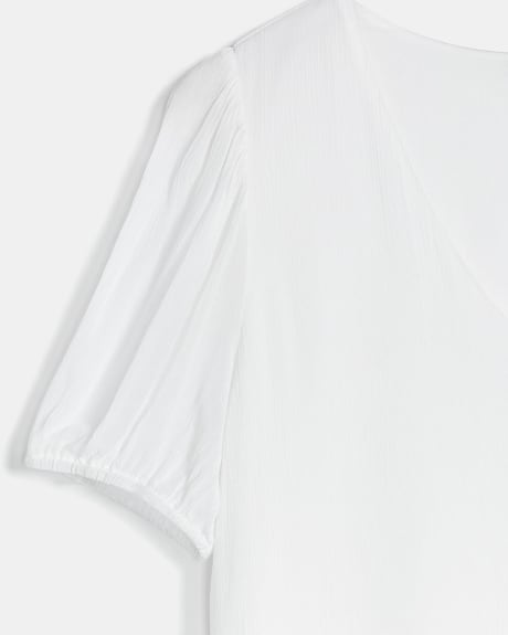 Crinkle Gauze Puffy Short Sleeve V-Neck Mini Dress with Ruffled Hem