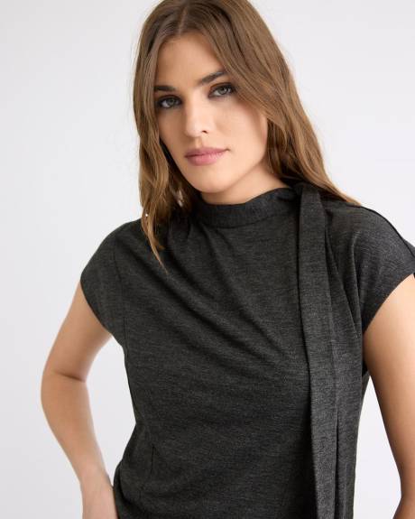 Extended-Sleeve Mock-Neck Top with Tie