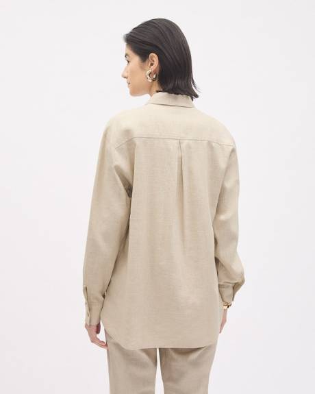 Long-Sleeve Buttoned-Down Linen Blouse