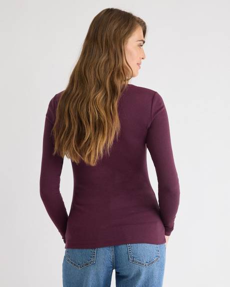 T-Shirt Côtelé Ajusté à Manches Longues et Col Rond en Tricot Luxueux