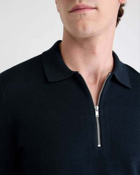 Pull Polo à Demi-Zip à Manches Longues