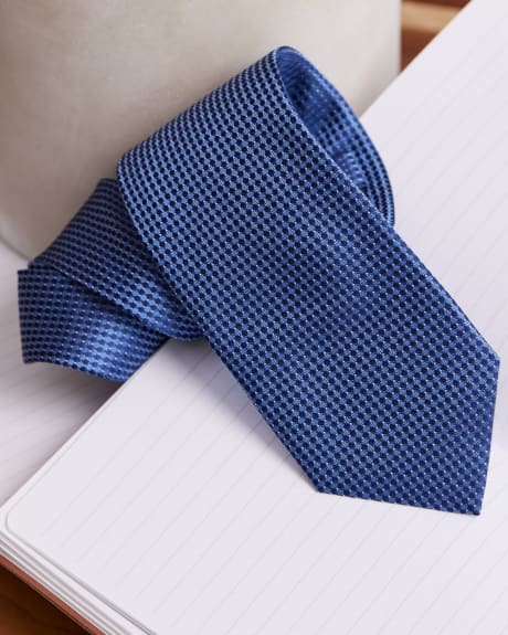 Dark Blue Regular Tie with Checkered Pattern