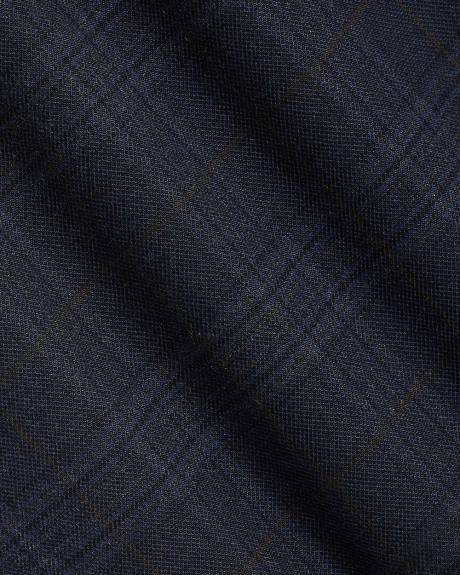 Pantalon de Ville Carreaut&eacute; Marine &agrave; Coupe &Eacute;troite