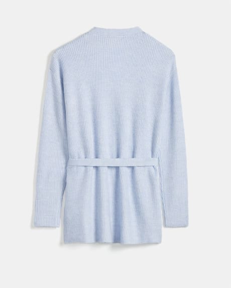 Spongy Knit Belted Nursing Wrap Sweater - Thyme Maternity