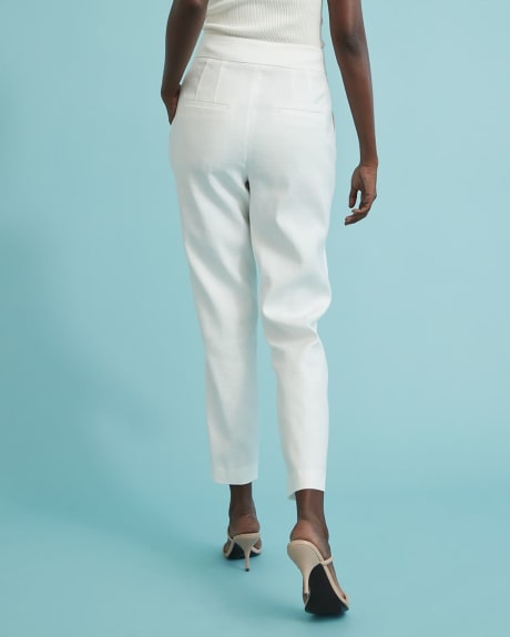 Pantalon en Lin Blanc à Jambe Fuselée et Taille Haute