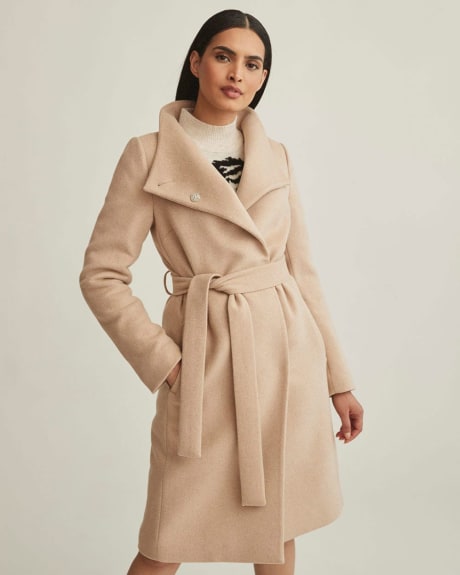 Asymmetrical Wool Blend Belted Coat