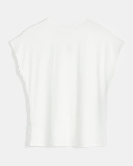 T-Shirt Bi-Matière à Double Épaisseur à Col en V avec Épaules Tombantes