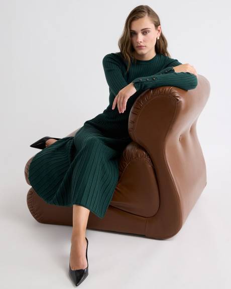 Long-Sleeve Ribbed Midi Sweater Dress
