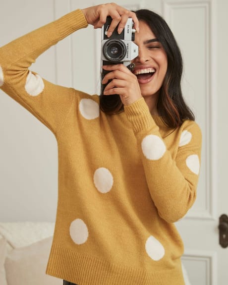 Spongy Crew-Neck Sweater with Whimsical Polka Dots