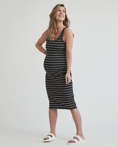 Striped Knit Rib Crew-Neck Sleeveless Dress - Thyme Maternity