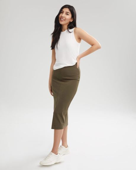 Stretch Pull-On Midi Skirt with Slit