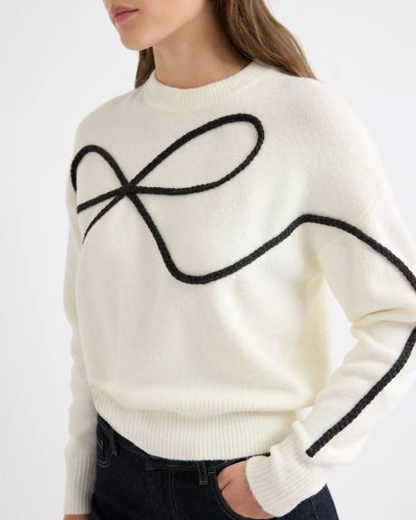 Long-Sleeve Crew-Neck Bow Sweater