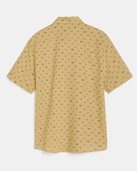 Short-Sleeve Printed Linen Casual Shirt