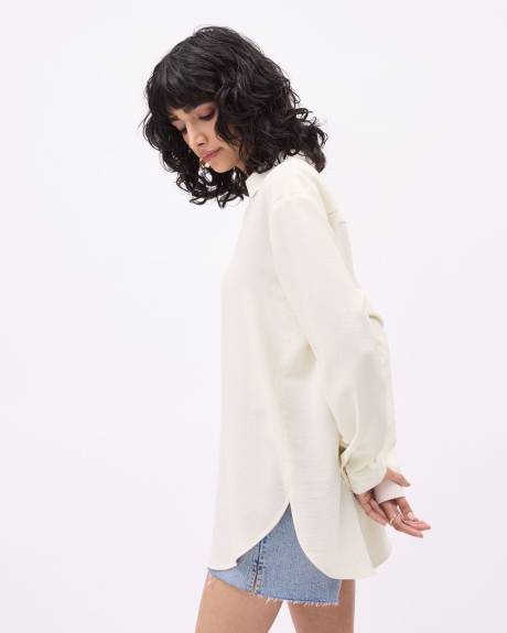 Long-Sleeve Buttoned-Down Fluid Blouse with Shirt Collar