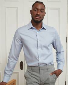 Men RW&CO office dress shirt blue L large 16 neck 33 long sleeve solid  button