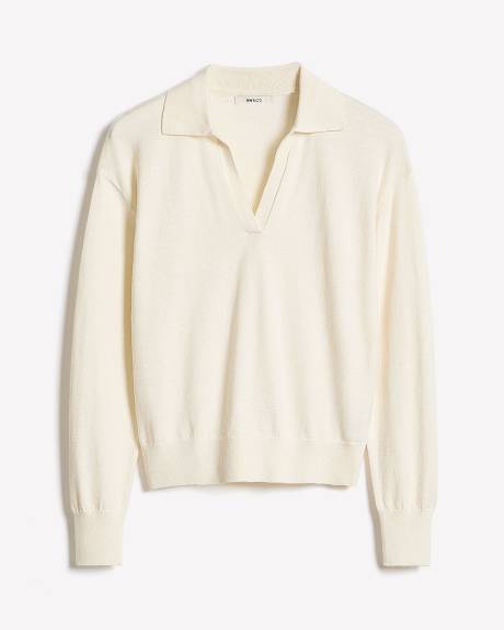 Wool-Blend Long-Sleeve Polo Sweater