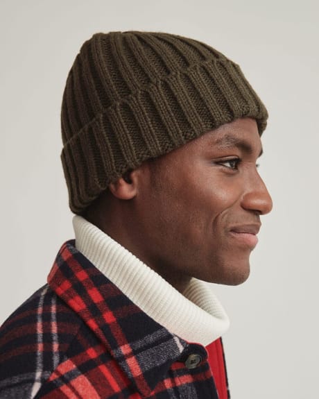 Ribbed Knit Beanie with Large Cuff