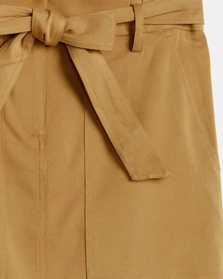 High-Waist Twill Paperbag Mini Skirt
