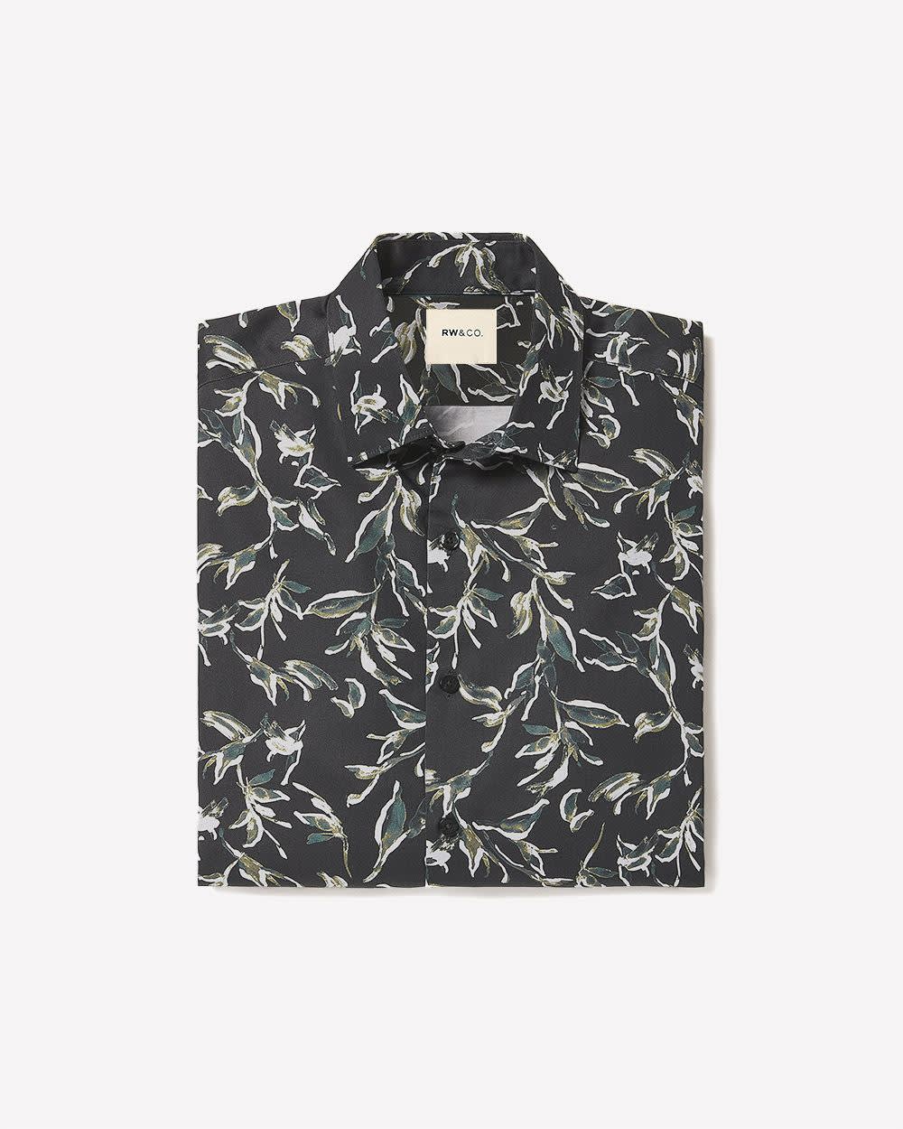 Tailored-Fit Dress Shirt with Watercolour Floral Pattern