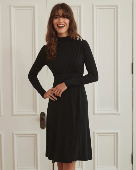 Fine Jersey Fit and Flare Long Sleeve Midi Dress
