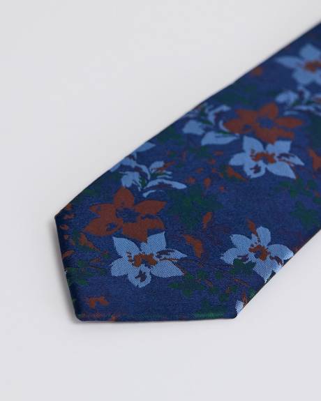 Cravate Régulière Marine avec Motif Floral