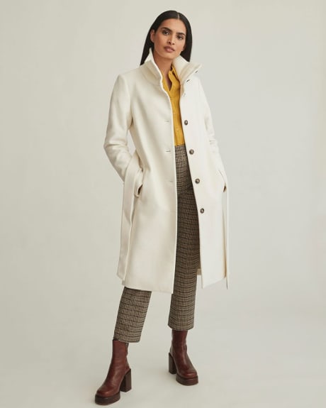 Classic Wool Belted Coat with Ribbed Collar