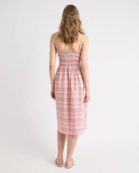 Sleeveless Fit-and-Flare Midi Dress with Smocked Top