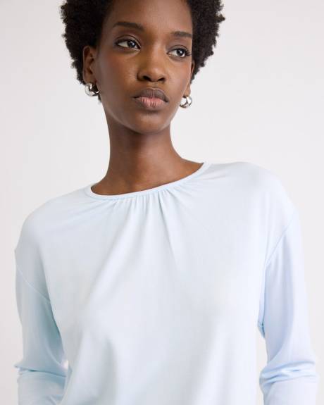 Long-Sleeve Top with Shirred Crew Neckline