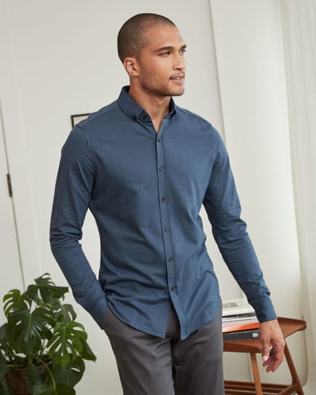 Slim Fit Knit Shirt with Micro Pattern