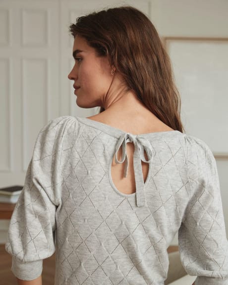 Elbow Sleeve Pointelle Stitch Sweater