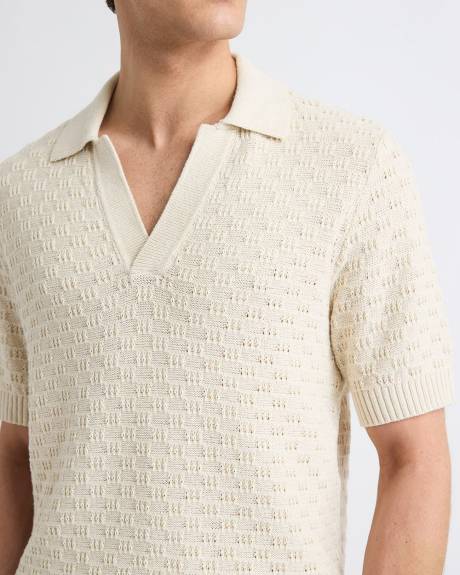 Short-Sleeve Linen-Blend Polo with Johnny Collar