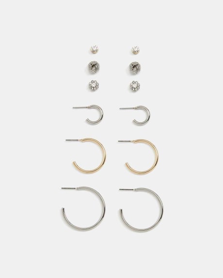 Hoops And Studs Earrings - 6 Pairs