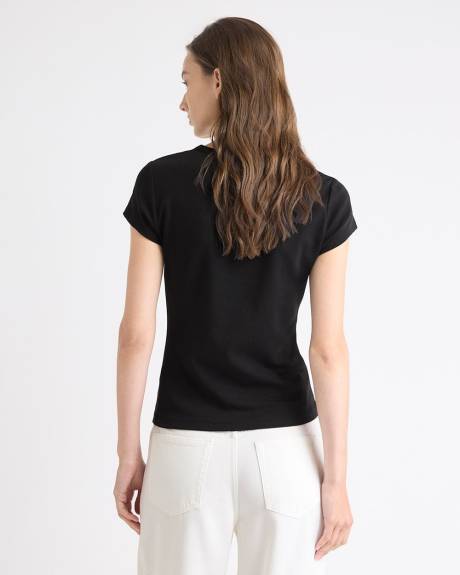 T-Shirt &agrave; Manches Courtes et Col Rond en Tricot Luxueux